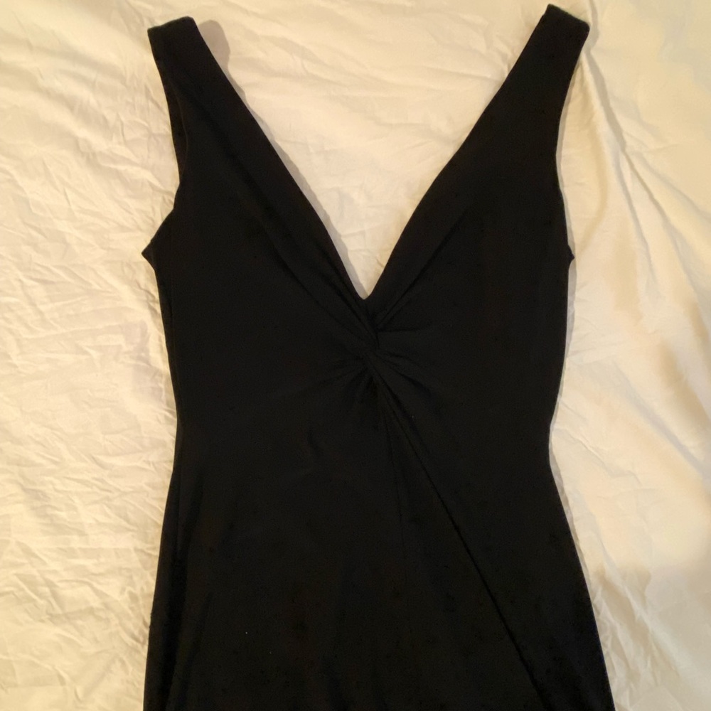Caché black midi dress low V back